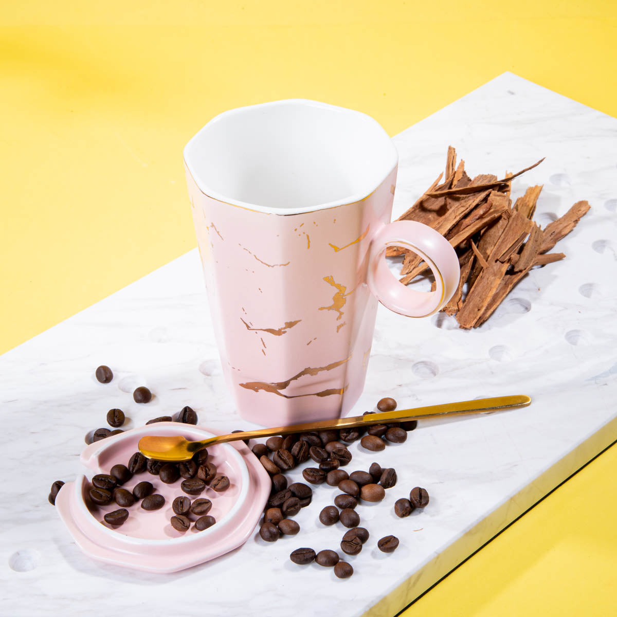 Marble Designed Coffee Mug with Lid